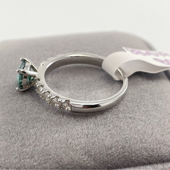 1ct‎ Certified Blue Green Moissanite Round Cut Sterling Silver Engagement Ring - Picture 6 of 10